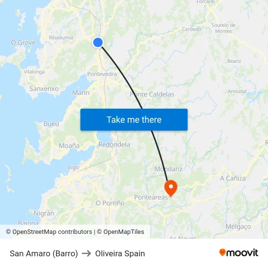 San Amaro (Barro) to Oliveira Spain map