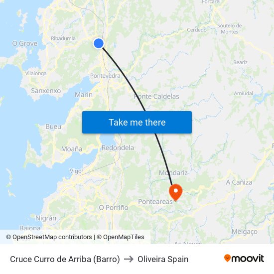 Cruce Curro de Arriba (Barro) to Oliveira Spain map