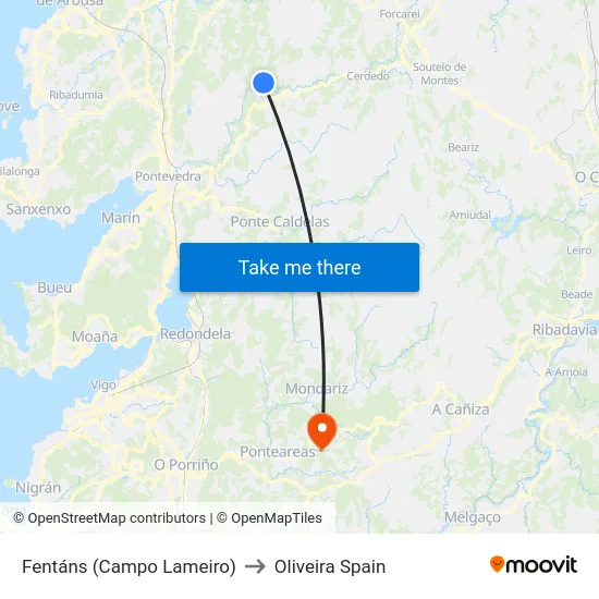 Fentáns (Campo Lameiro) to Oliveira Spain map