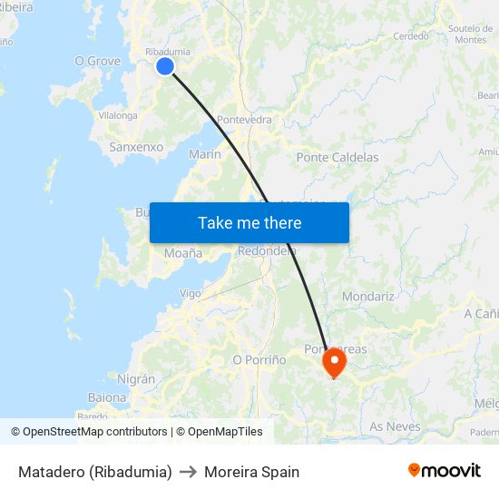 Matadero (Ribadumia) to Moreira Spain map