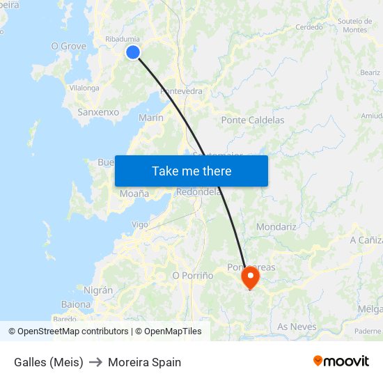 Galles (Meis) to Moreira Spain map