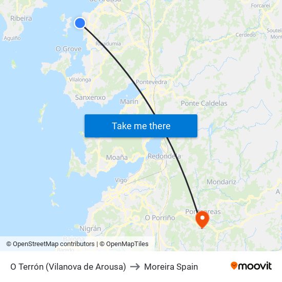O Terrón (Vilanova de Arousa) to Moreira Spain map