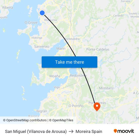 San Miguel (Vilanova de Arousa) to Moreira Spain map