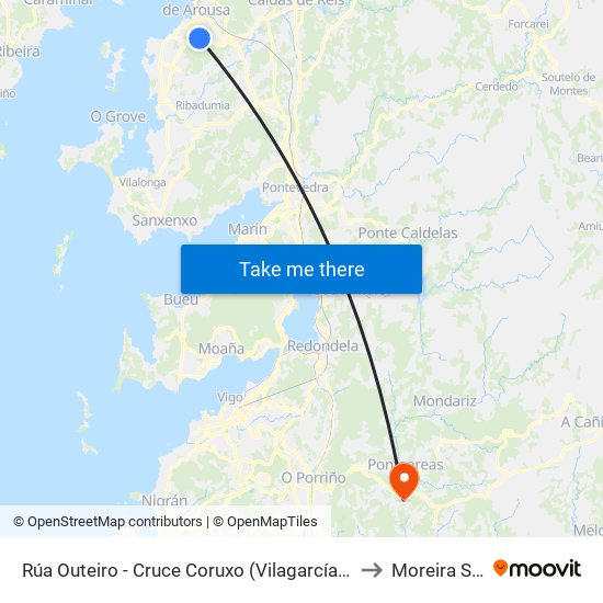 Rúa Outeiro - Cruce Coruxo (Vilagarcía de Arousa) to Moreira Spain map