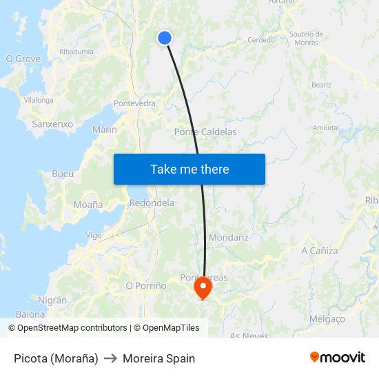 Picota (Moraña) to Moreira Spain map