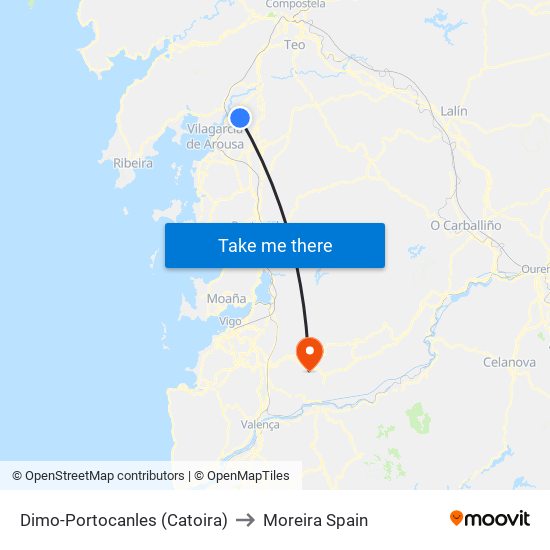 Dimo-Portocanles (Catoira) to Moreira Spain map