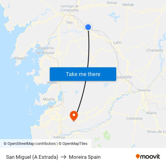 San Miguel (A Estrada) to Moreira Spain map