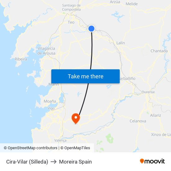Cira-Vilar (Silleda) to Moreira Spain map