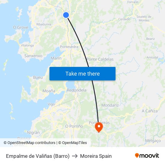 Empalme de Valiñas (Barro) to Moreira Spain map