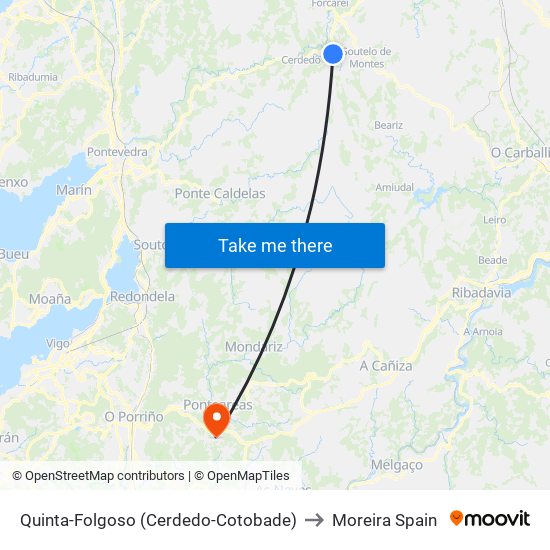 Quinta-Folgoso (Cerdedo-Cotobade) to Moreira Spain map