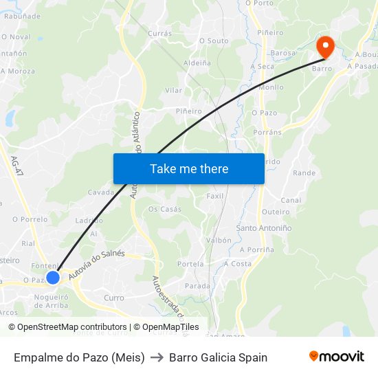 Empalme do Pazo (Meis) to Barro Galicia Spain map