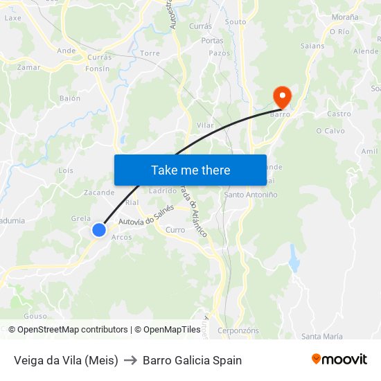 Veiga da Vila (Meis) to Barro Galicia Spain map