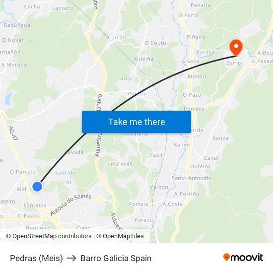Pedras (Meis) to Barro Galicia Spain map