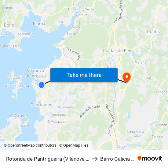 Rotonda de Pantrigueira (Vilanova de Arousa) to Barro Galicia Spain map