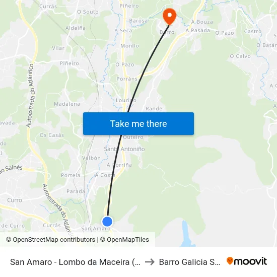 San Amaro - Lombo da Maceira (Barro) to Barro Galicia Spain map