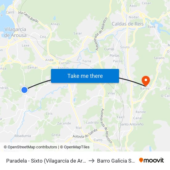 Paradela - Sixto (Vilagarcía de Arousa) to Barro Galicia Spain map