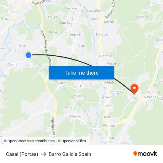 Casal (Portas) to Barro Galicia Spain map