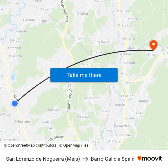 San Lorenzo de Nogueira (Meis) to Barro Galicia Spain map