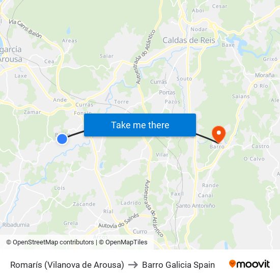 Romarís (Vilanova de Arousa) to Barro Galicia Spain map