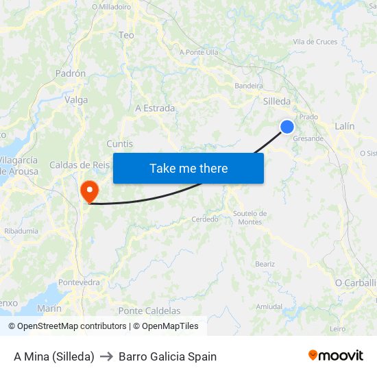 A Mina (Silleda) to Barro Galicia Spain map