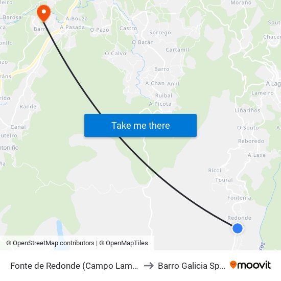 Fonte de Redonde (Campo Lameiro) to Barro Galicia Spain map