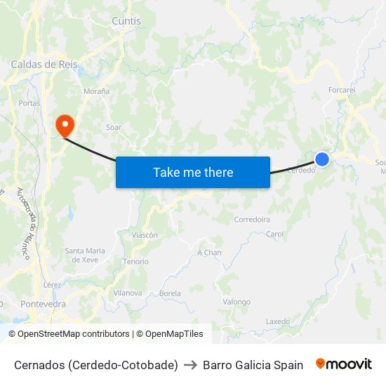 Cernados (Cerdedo-Cotobade) to Barro Galicia Spain map