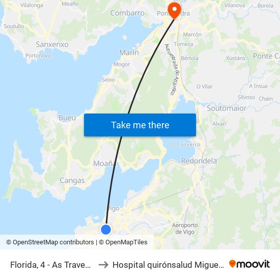 Florida, 4 - As Travesas (Vigo) to Hospital quirónsalud Miguel Domínguez map