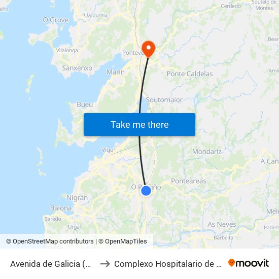 Avenida de Galicia (O Porriño) to Complexo Hospitalario de Pontevedra map