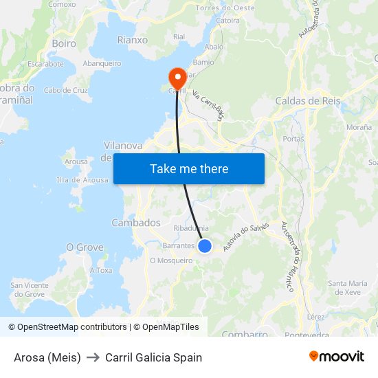 Arosa (Meis) to Carril Galicia Spain map