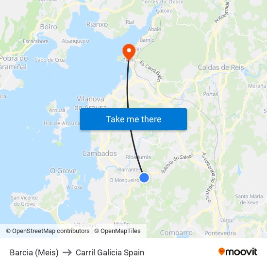 Barcia (Meis) to Carril Galicia Spain map