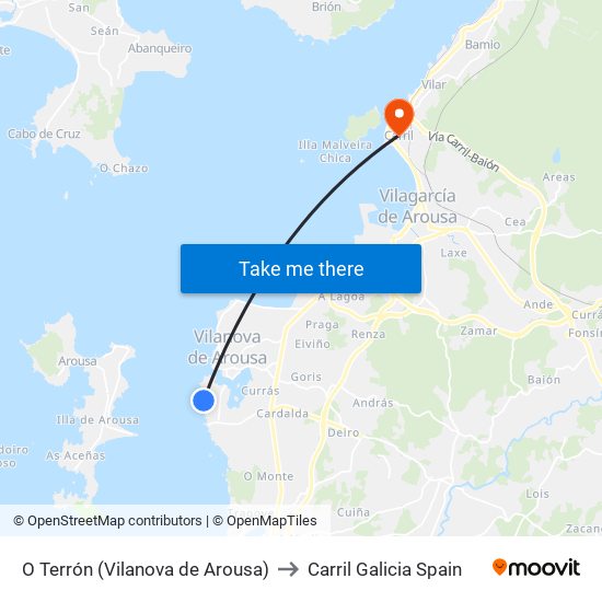 O Terrón (Vilanova de Arousa) to Carril Galicia Spain map