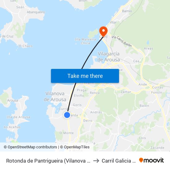 Rotonda de Pantrigueira (Vilanova de Arousa) to Carril Galicia Spain map