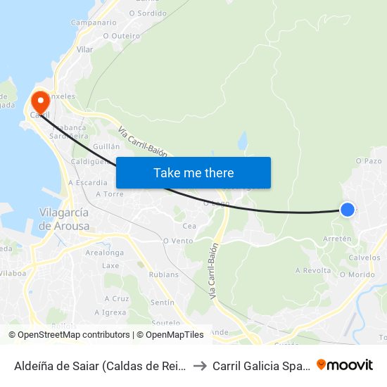 Aldeíña de Saiar (Caldas de Reis) to Carril Galicia Spain map