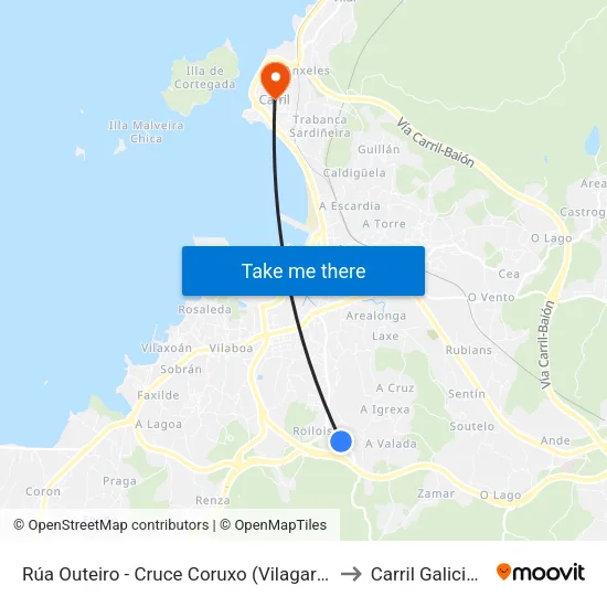 Rúa Outeiro - Cruce Coruxo (Vilagarcía de Arousa) to Carril Galicia Spain map