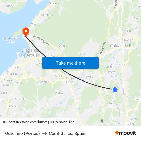 Outeiriño (Portas) to Carril Galicia Spain map