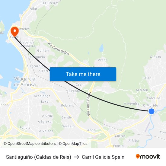 Santiaguiño (Caldas de Reis) to Carril Galicia Spain map