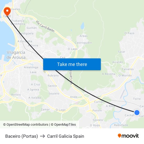 Baceiro (Portas) to Carril Galicia Spain map