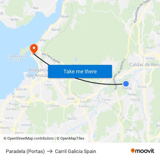 Paradela (Portas) to Carril Galicia Spain map