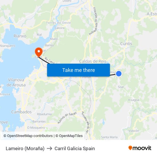 Lameiro (Moraña) to Carril Galicia Spain map
