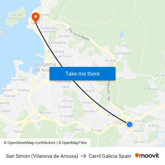 San Simón (Vilanova de Arousa) to Carril Galicia Spain map