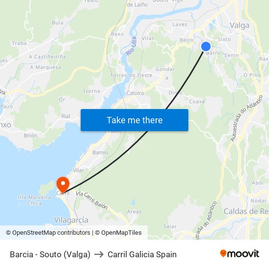 Barcia - Souto (Valga) to Carril Galicia Spain map