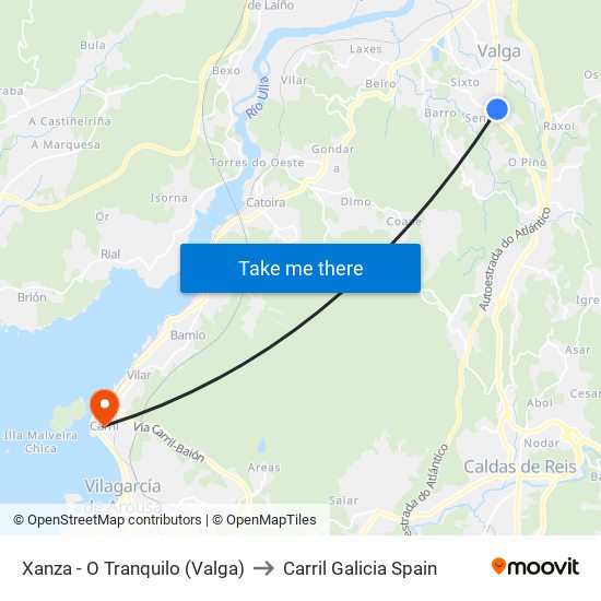 Xanza - O Tranquilo (Valga) to Carril Galicia Spain map