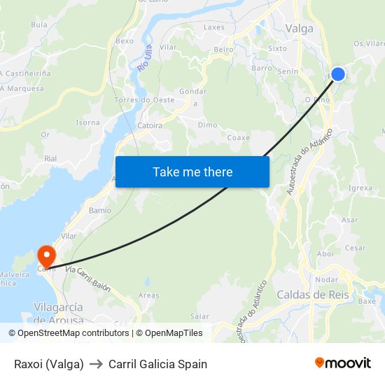 Raxoi (Valga) to Carril Galicia Spain map