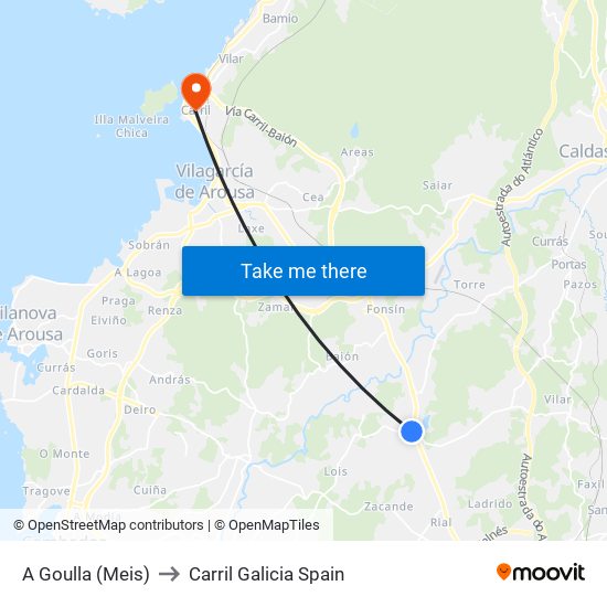 A Goulla (Meis) to Carril Galicia Spain map