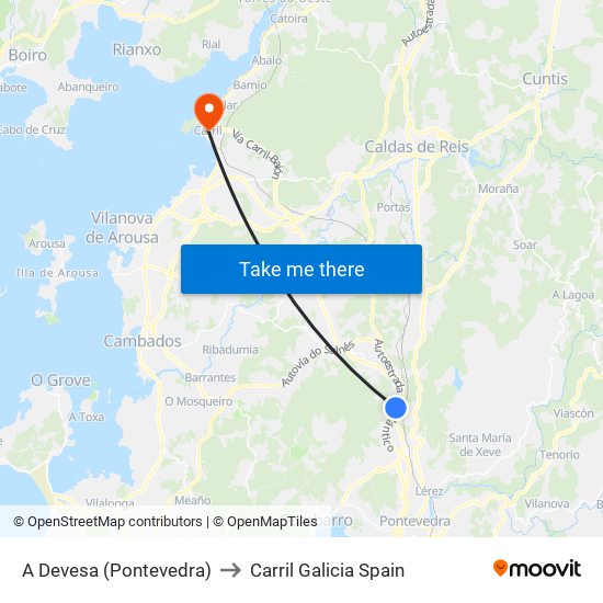 A Devesa (Pontevedra) to Carril Galicia Spain map
