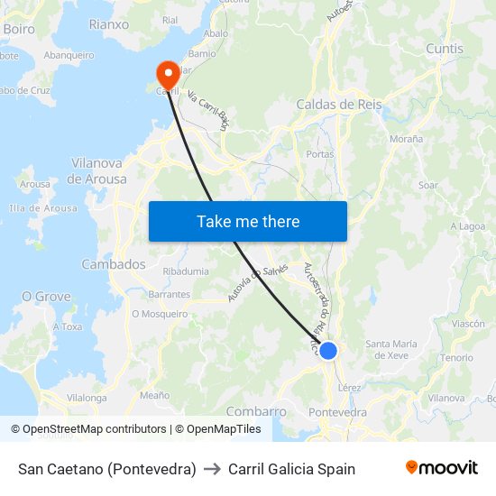 San Caetano (Pontevedra) to Carril Galicia Spain map