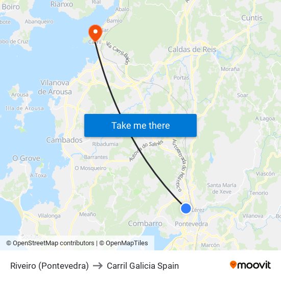 Riveiro (Pontevedra) to Carril Galicia Spain map