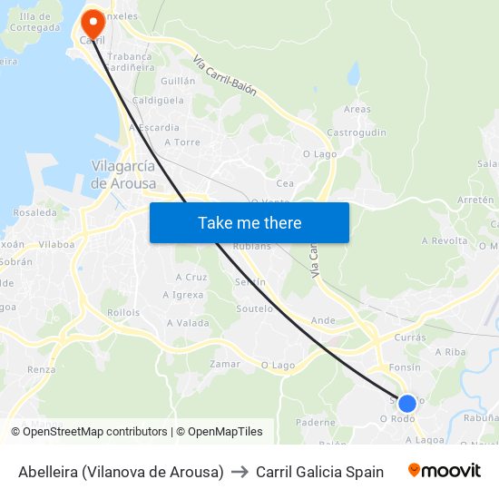Abelleira (Vilanova de Arousa) to Carril Galicia Spain map