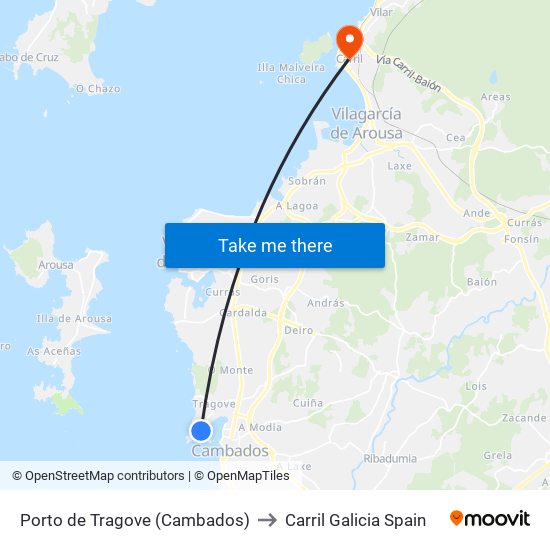 Porto de Tragove (Cambados) to Carril Galicia Spain map