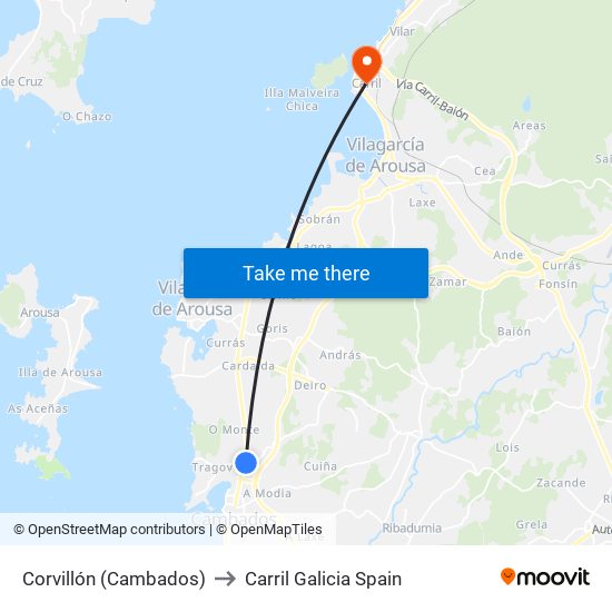 Corvillón (Cambados) to Carril Galicia Spain map